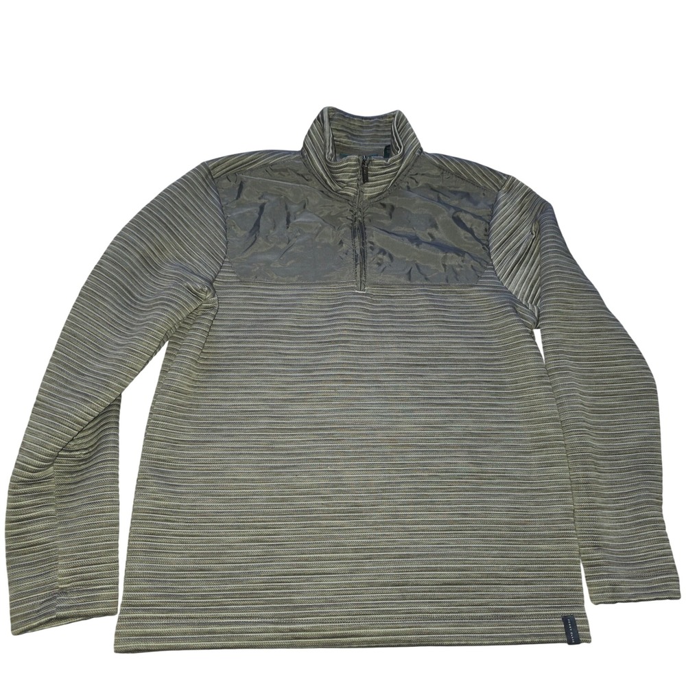 Perry‎ Ellis Mens Quarter Zip Pullover Sweater Textured Stripes Casual Size Med